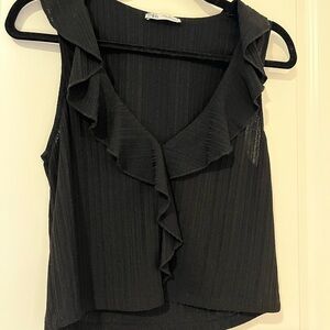 Sleeveless Ruffled V-Neck Top - Black